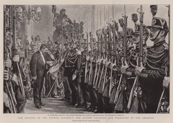 Zahájení francouzského shromáždění, gardy zdravily prezidenta sněmovny